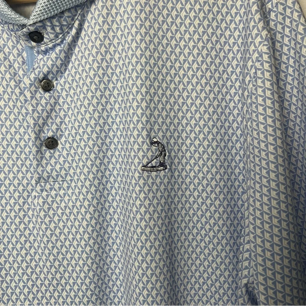 Greyson Performance Luxury Polo Shirt Men XL Blue White Geo Print Golf Stretch - Picture 3 of 9